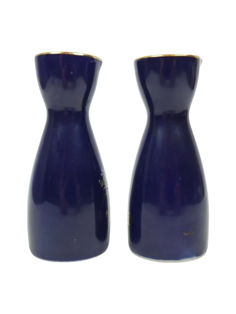 Japanese Kutani Style Cobalt Blue Ceramic Sake Carafe Set Flower Vintage Japan
